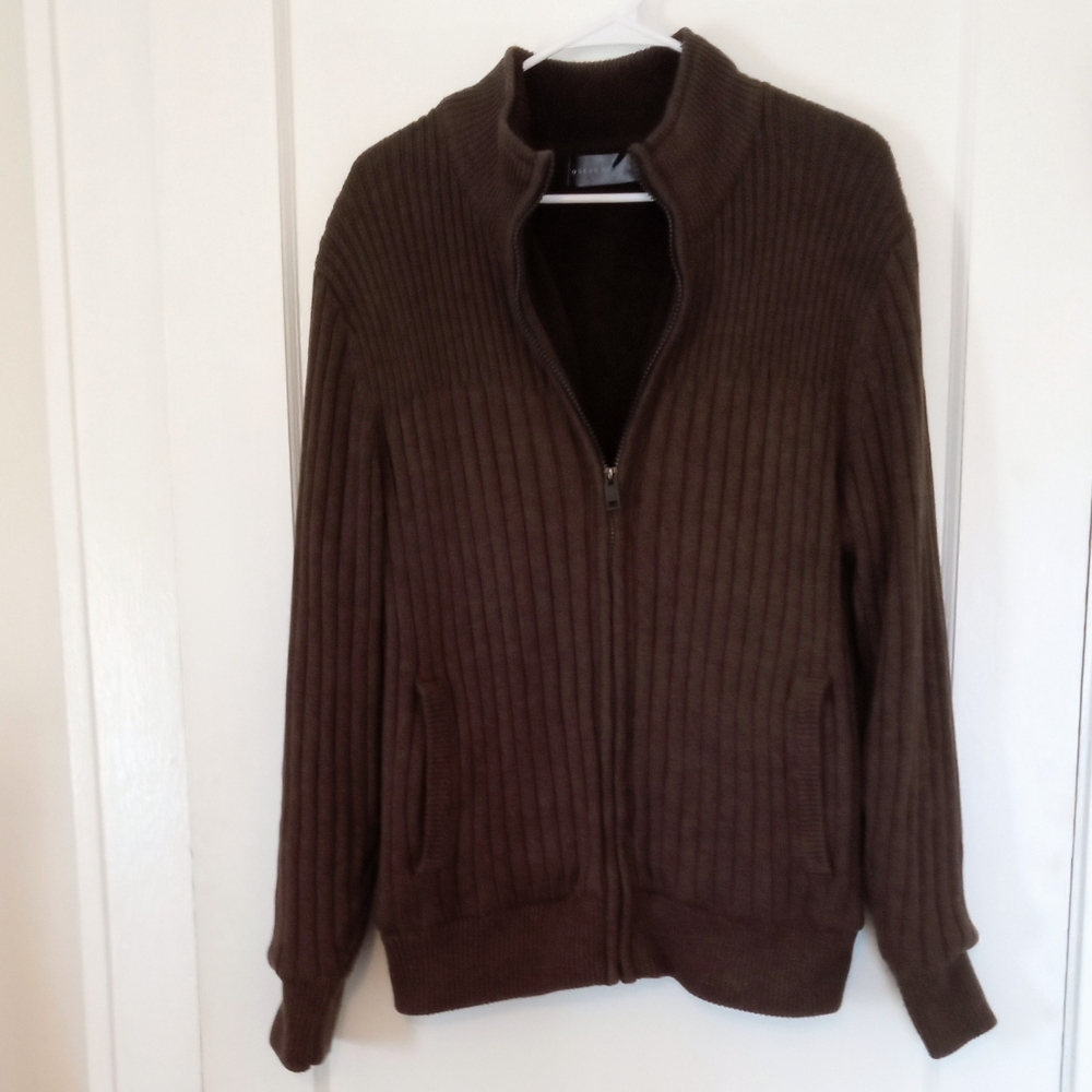 Oscar de la Renta Men's Chocolate Ribbed Cardigan
